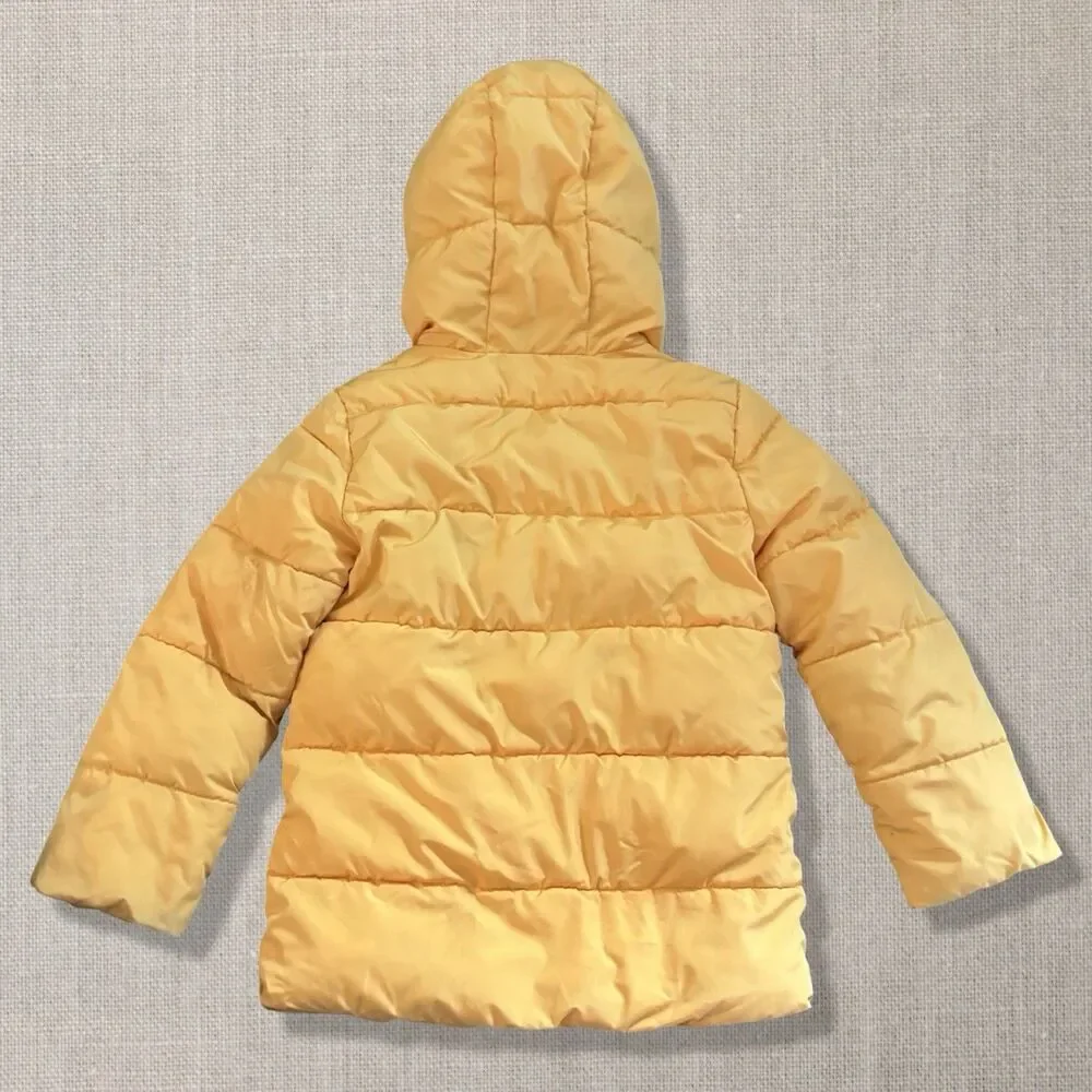Primary Yellow Hooded Puffer Jacket Sherpa Hood Toddler Size 6-7